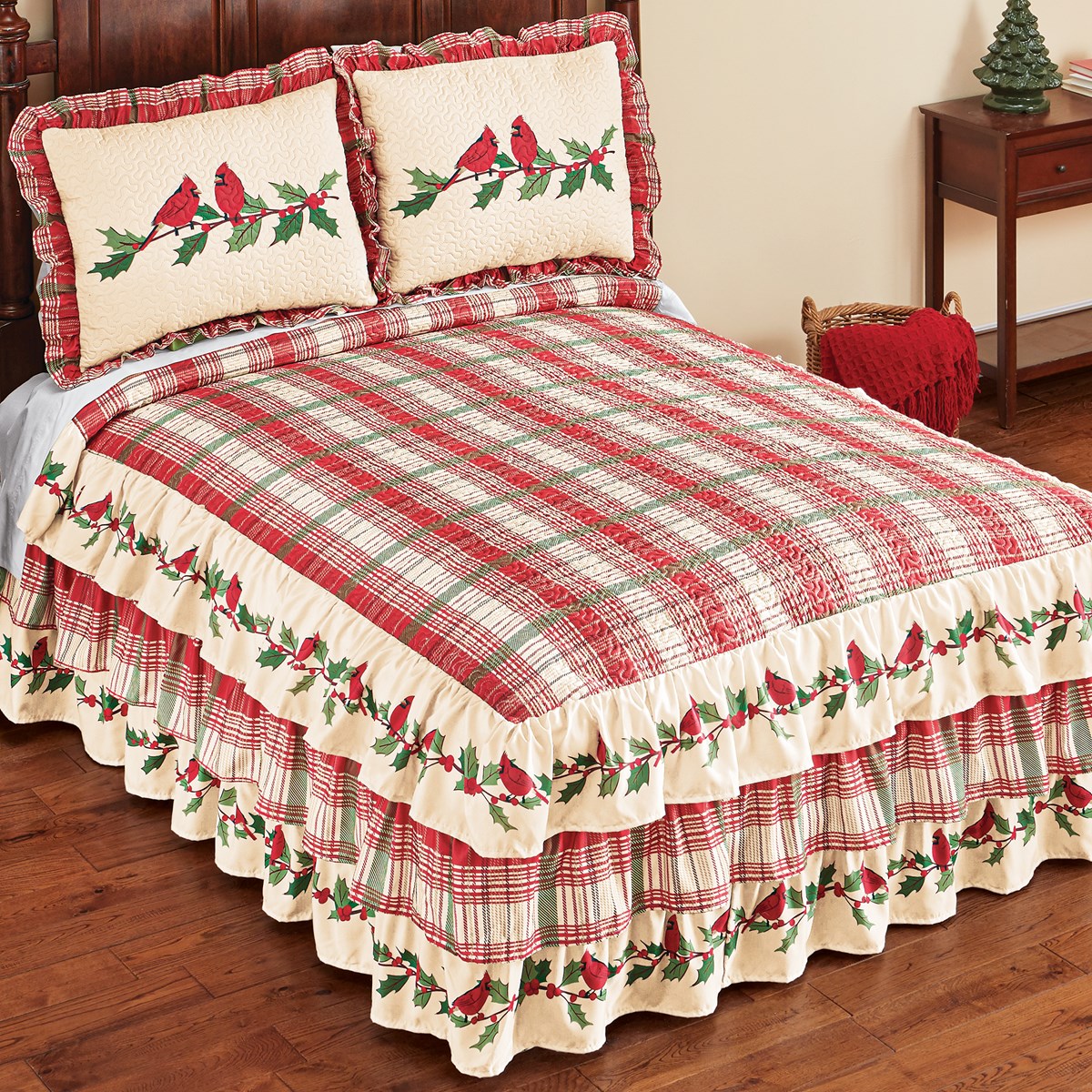 Cardinal Plaid Tiered Ruffle Holiday Bedspread Collections Etc.