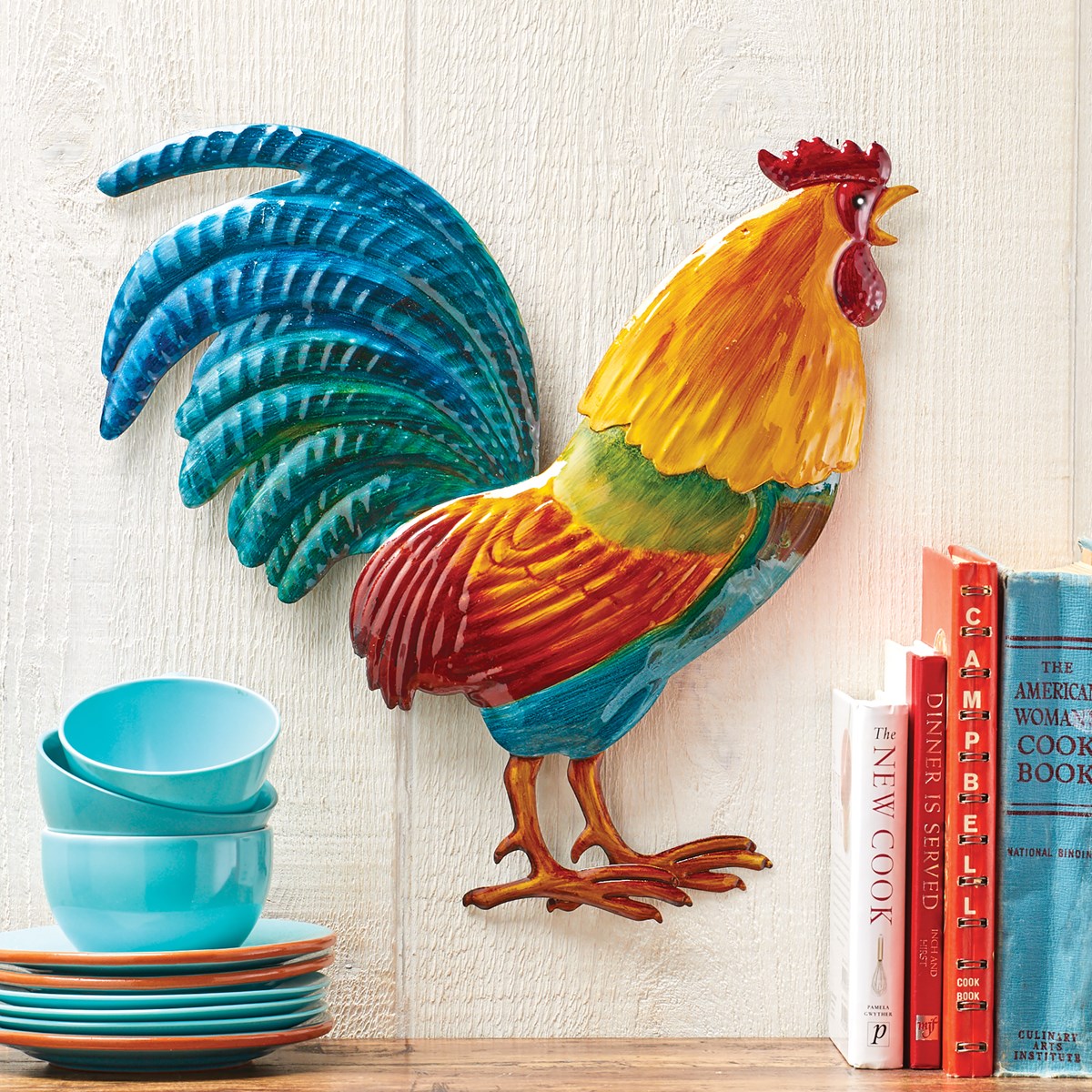 French Country Style Colorful Rooster Metal Wall Art Collections Etc.