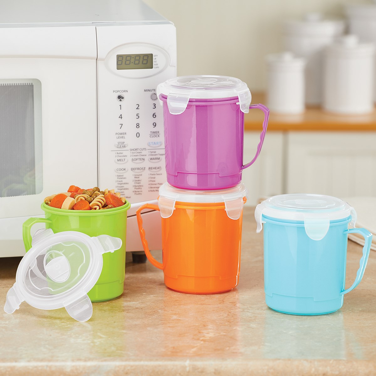 Colorful Microwave Mug Set with Vented Lids Set of 4 Collections Etc.