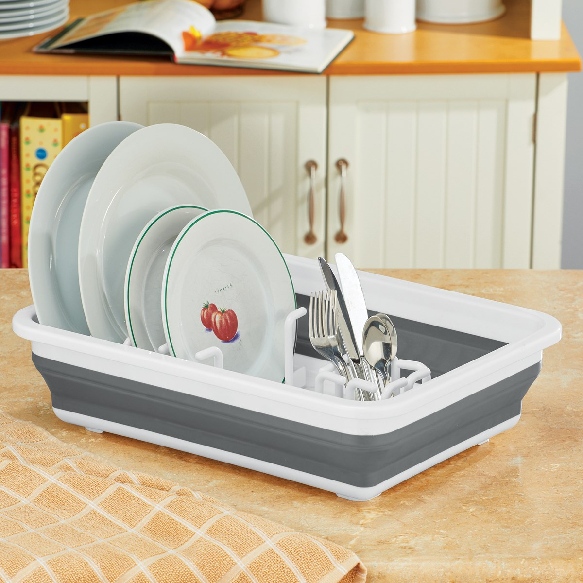 Space Saving Collapsible 16Peg Dish Rack with Removable Dividers