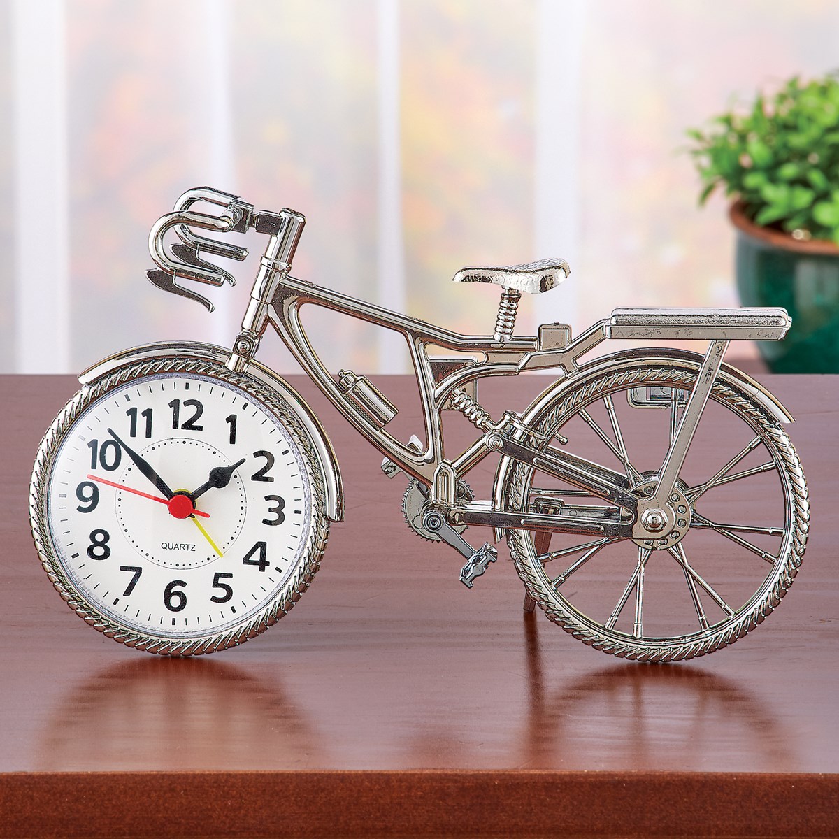 SilverToned Chrome Finish Tabletop Bicycle Clock Collections Etc.