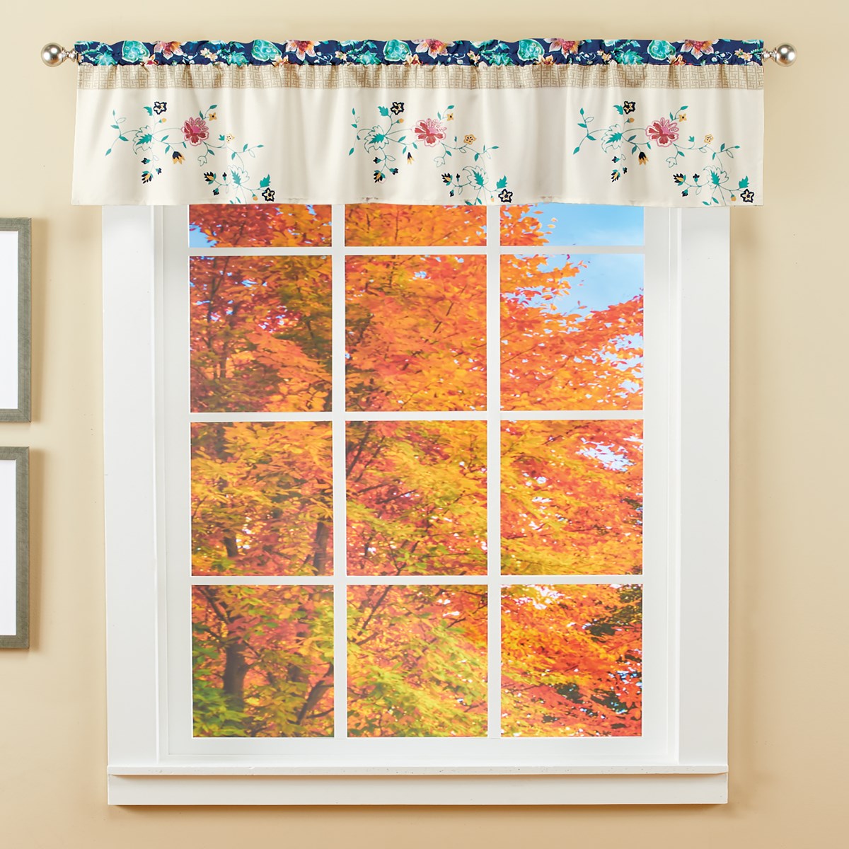 Felicity Navy Blue Border Floral Window Valance Collections Etc.