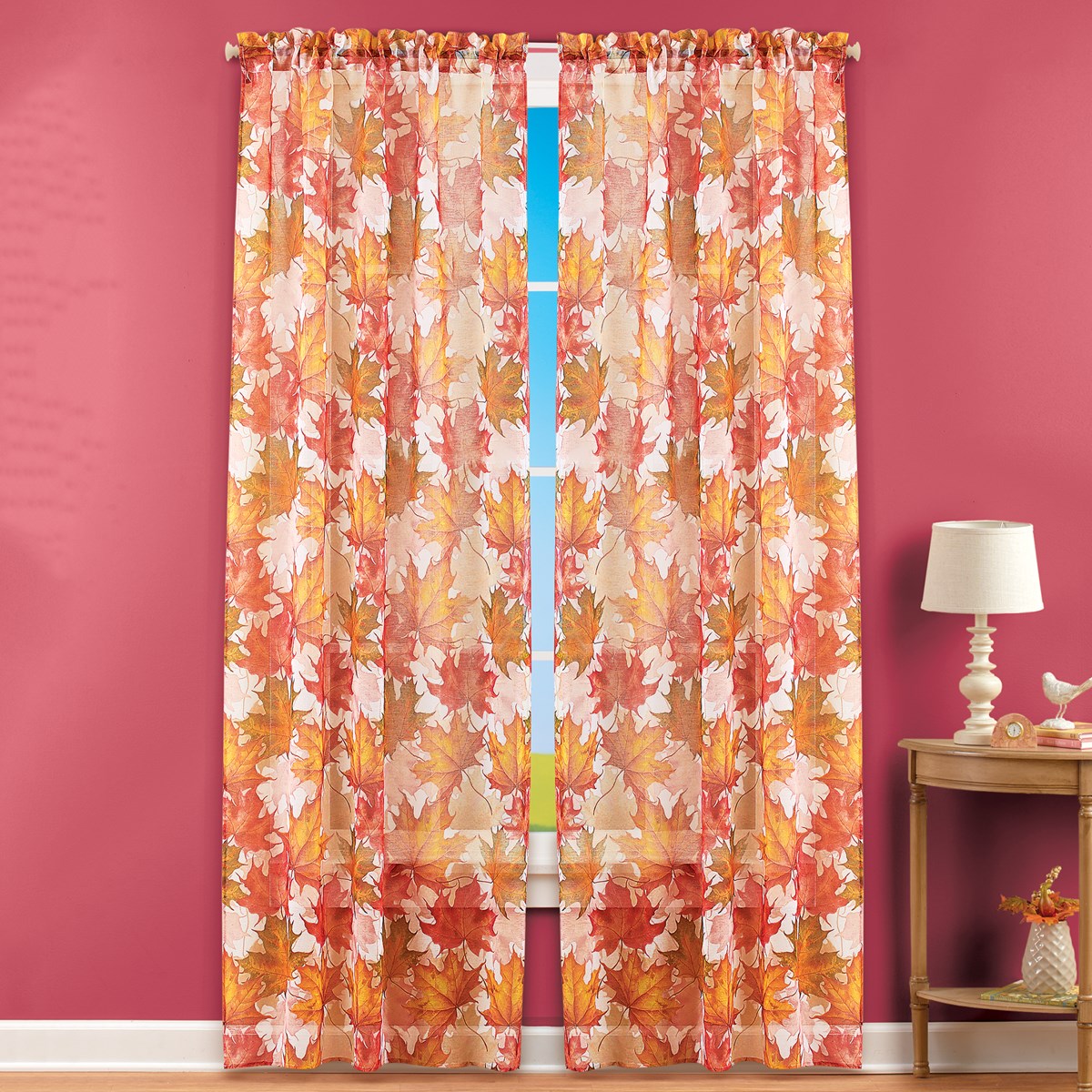 Printed Multicolored Fall Maple Leaves Window Panel Collections Etc.