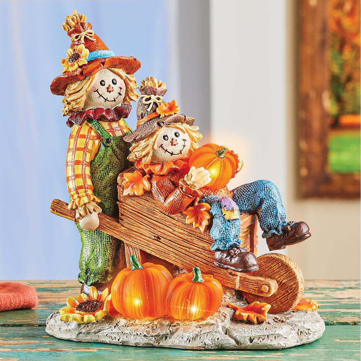 LED Lighted Fall Pumpkin Harvest Scarecrows Figurine Collections Etc.