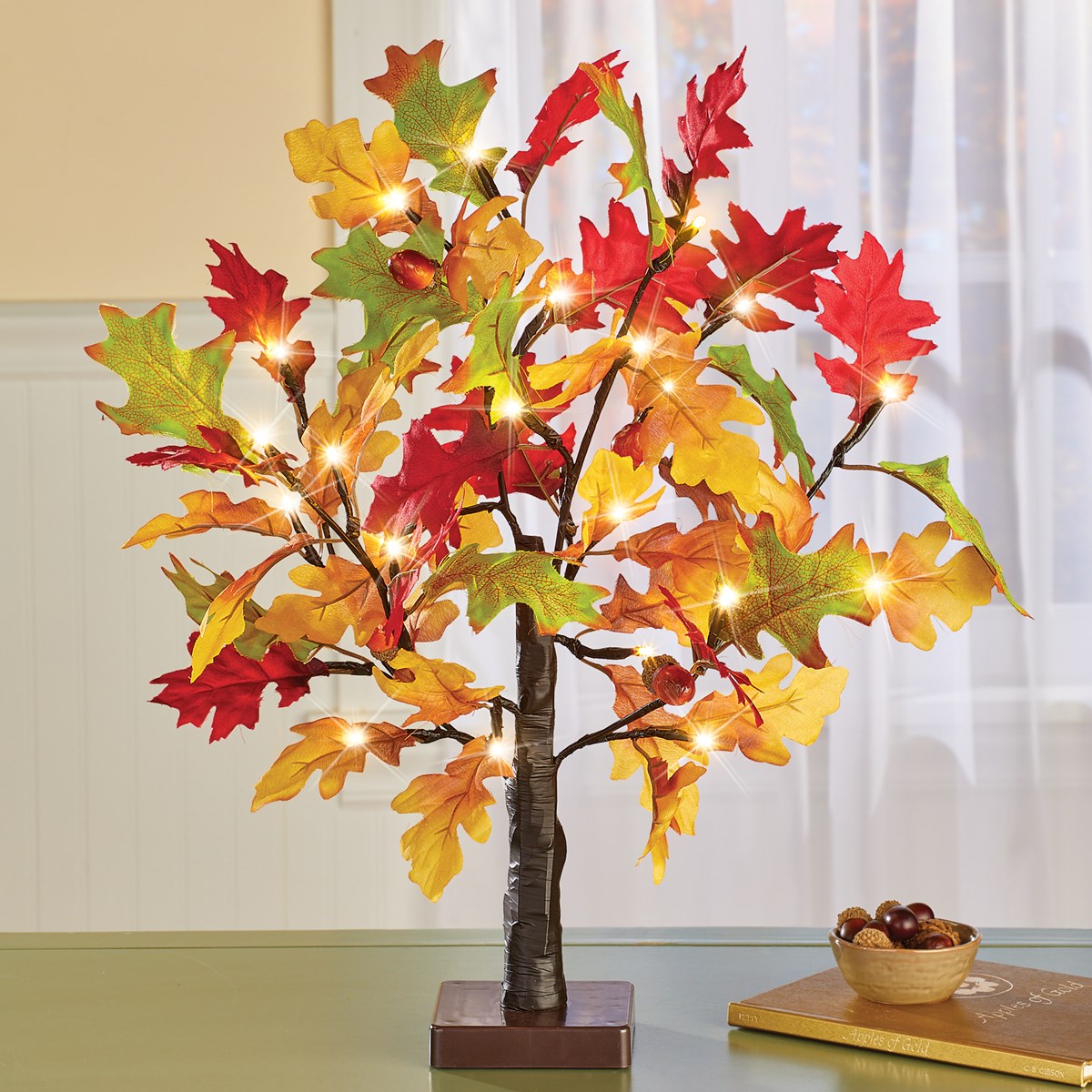 LED Lighted Artificial Tabletop Autumn Maple Tree Collections Etc.