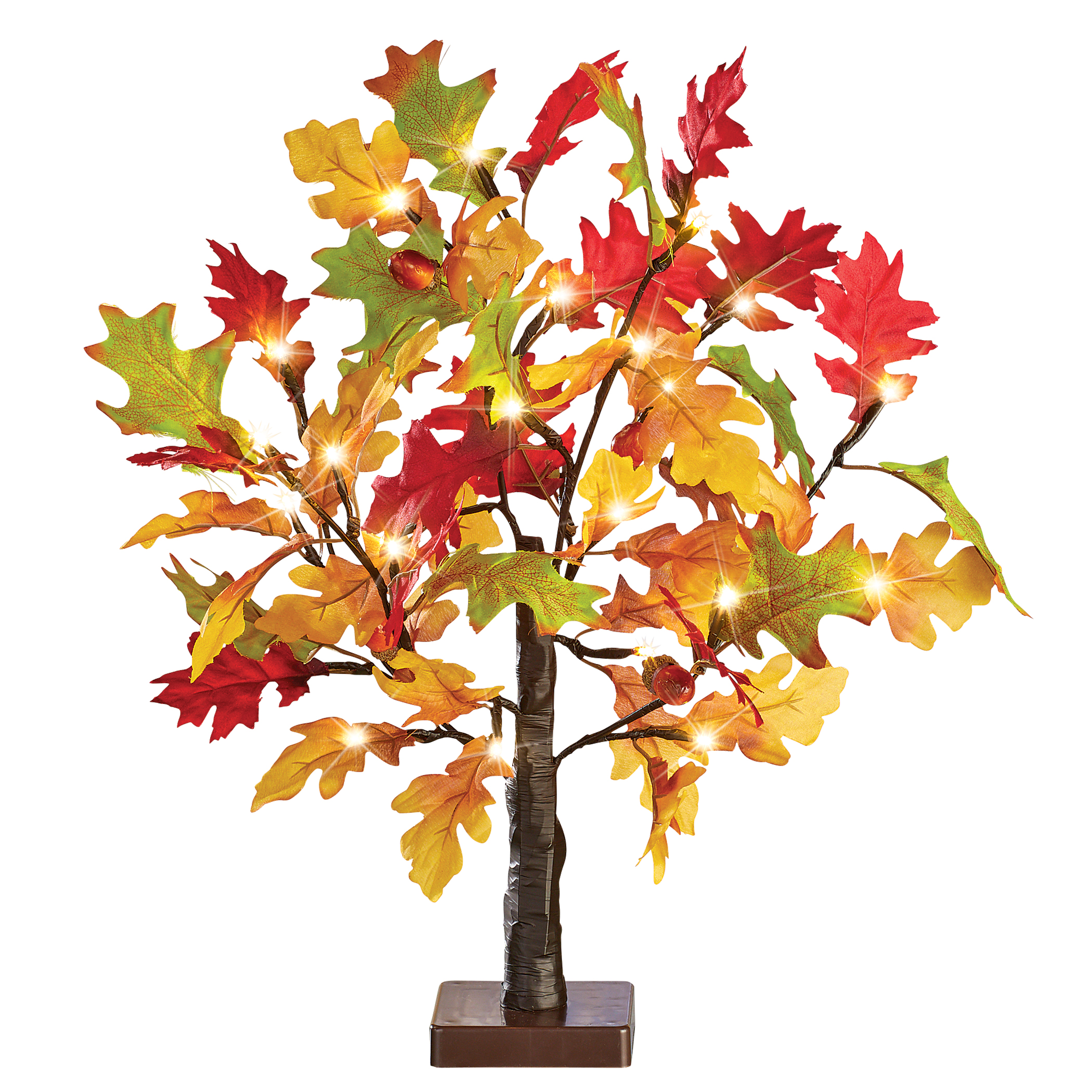 LED Lighted Artificial Tabletop Autumn Maple Tree | Red, Green, Gold Shades | Battery Operated | Warm White Light Colors | Plastic, Me