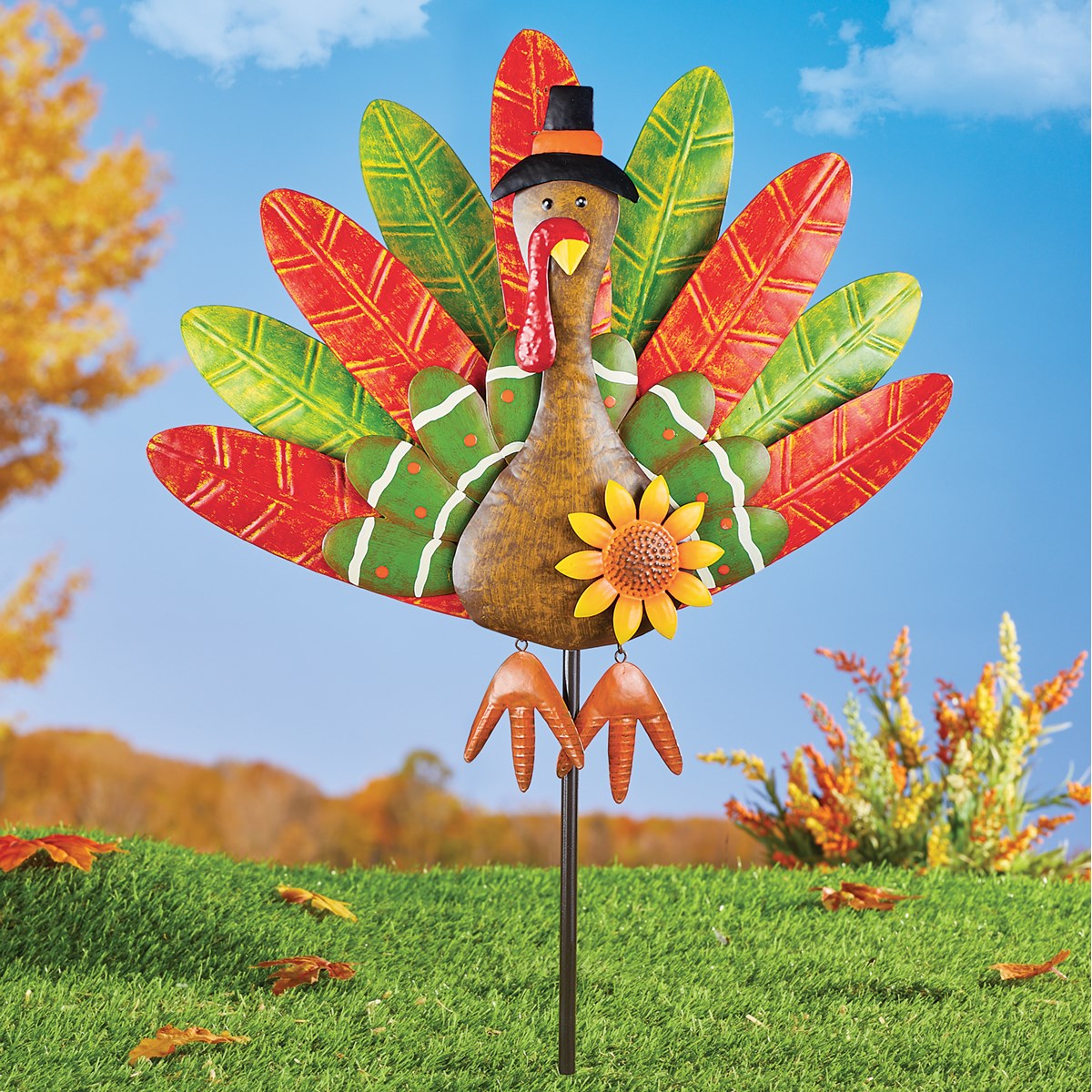 Hand-Painted Colorful Thanksgiving Turkey Garden Stake | Collections Etc.