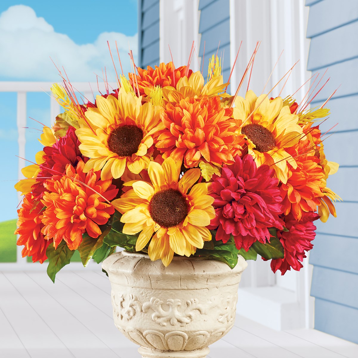 Artificial Fall Mum and Sunflower Bushes Set of 3 Collections Etc.