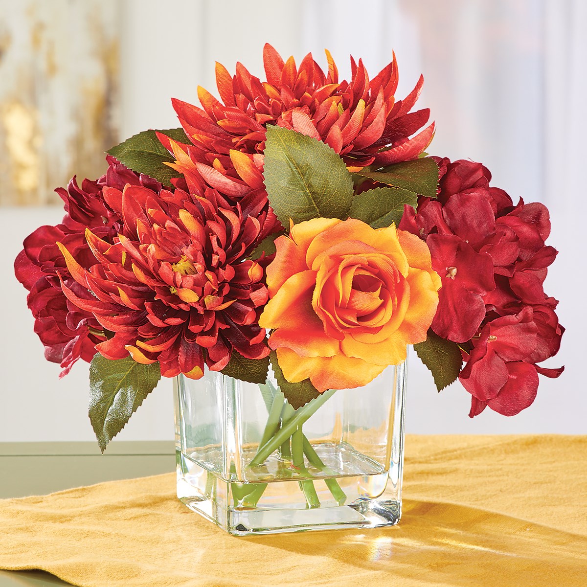 Artificial Fall Colored Roses Tabletop Arrangement Collections Etc.