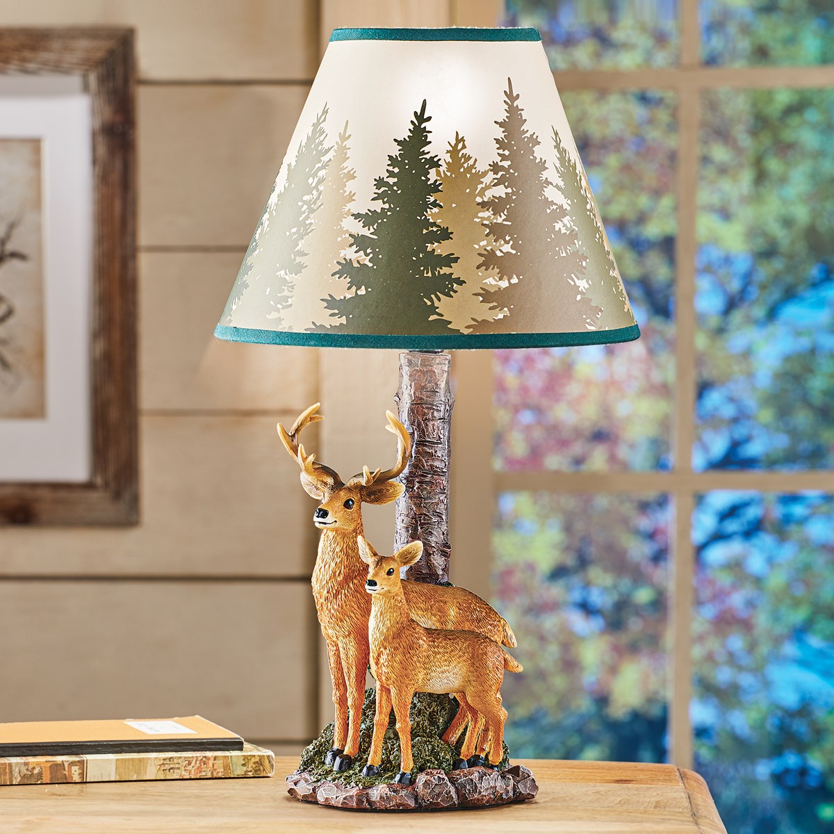 Autumn Buck and Doe Deer Decorative Table Lamp Collections Etc.