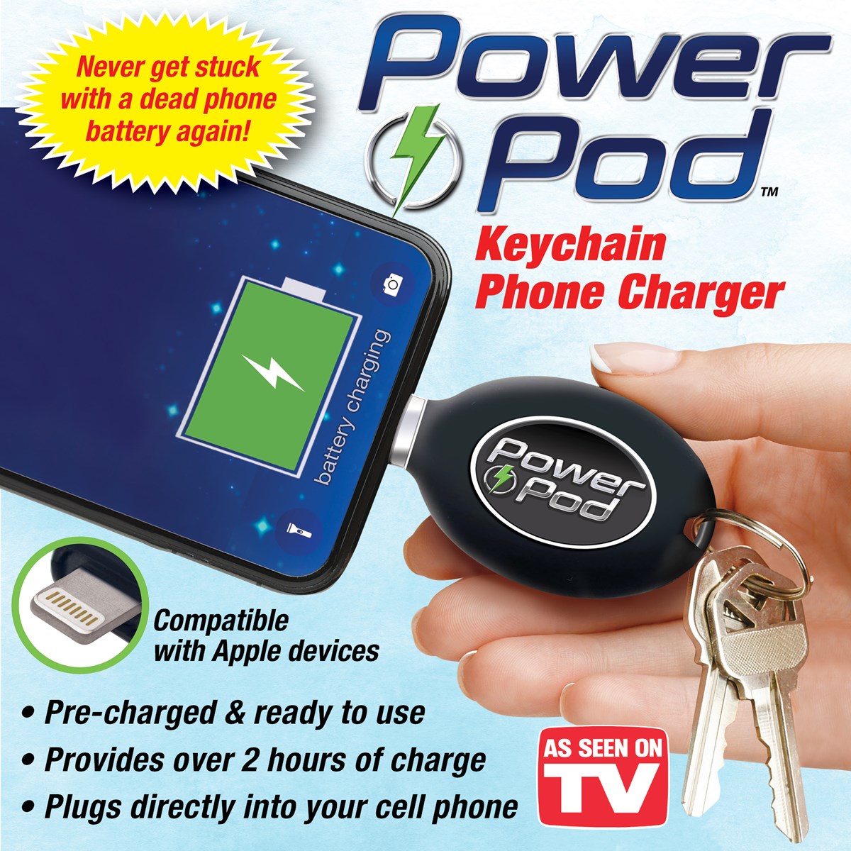 Power Pod Emergency Charger Keychain for IPhone Collections Etc.