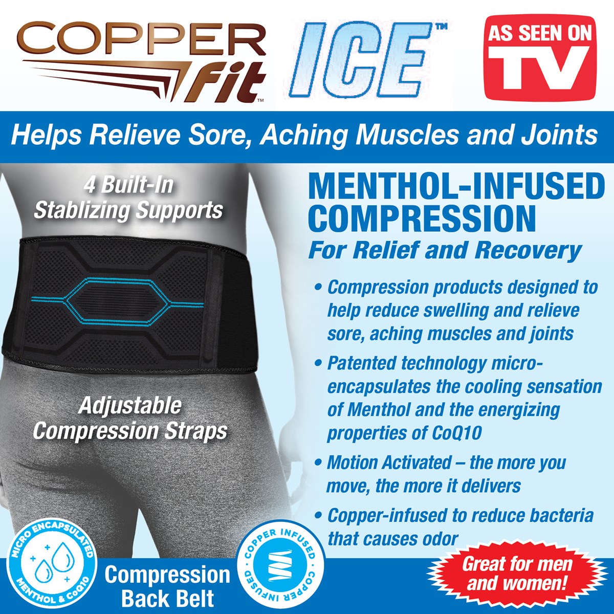 Copper Fit ICE Copper Infused Compression Back Belt Collections Etc.