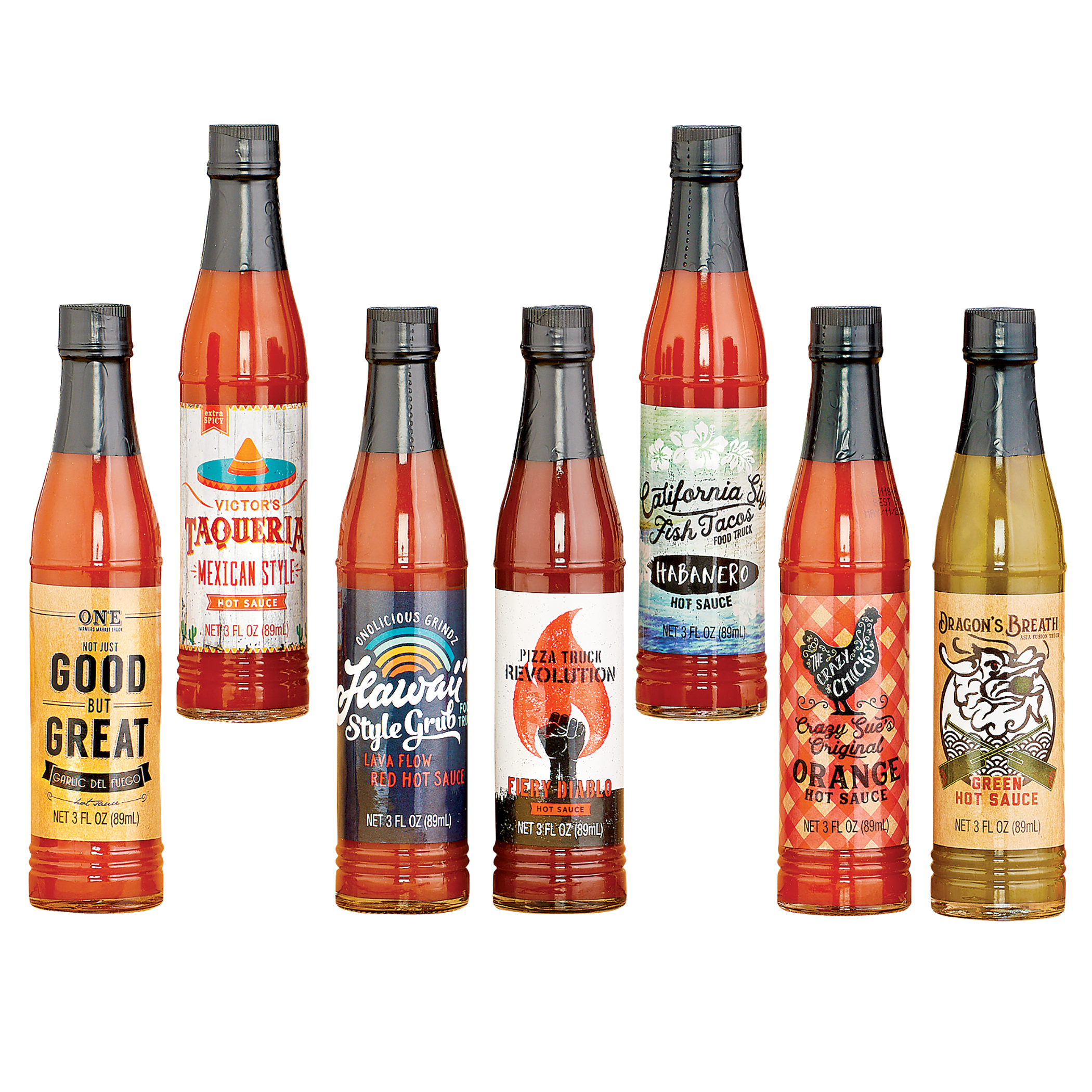 Food Truck Hot Sauce Sampler - Set of 7 Bottles