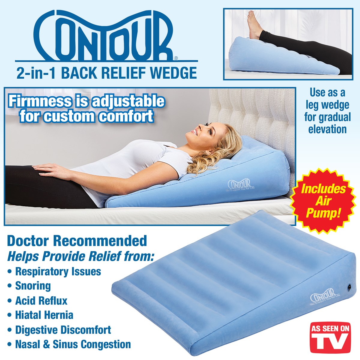 2in1 Inflatable Back and Leg Relief Wedge Pillow Collections Etc.