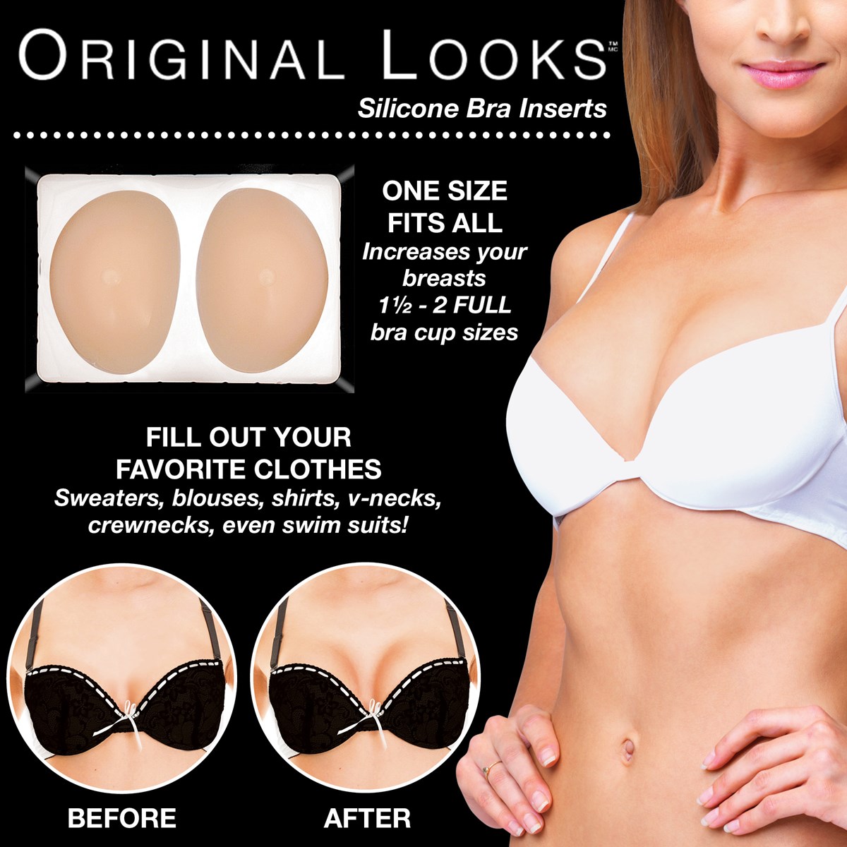 Original Looks One Size Fits All Silicone Bra Inserts Collections Etc.