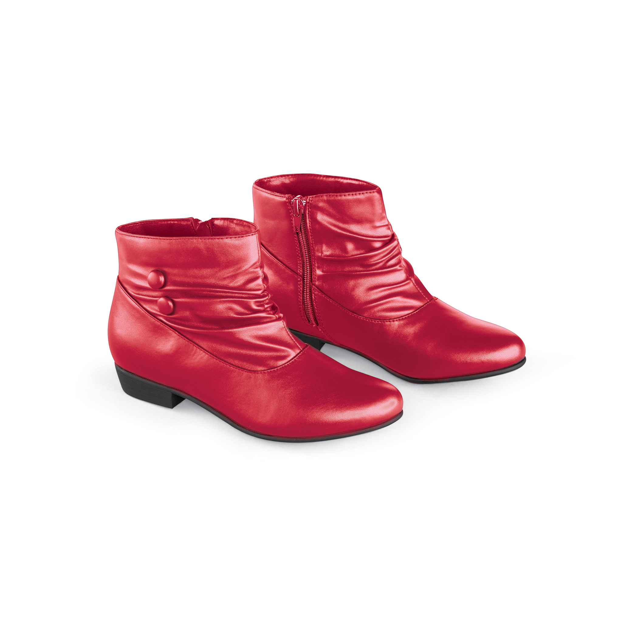 Short Scrunched Button Detail Boots - Extra-Wide Width 9 Burgundy