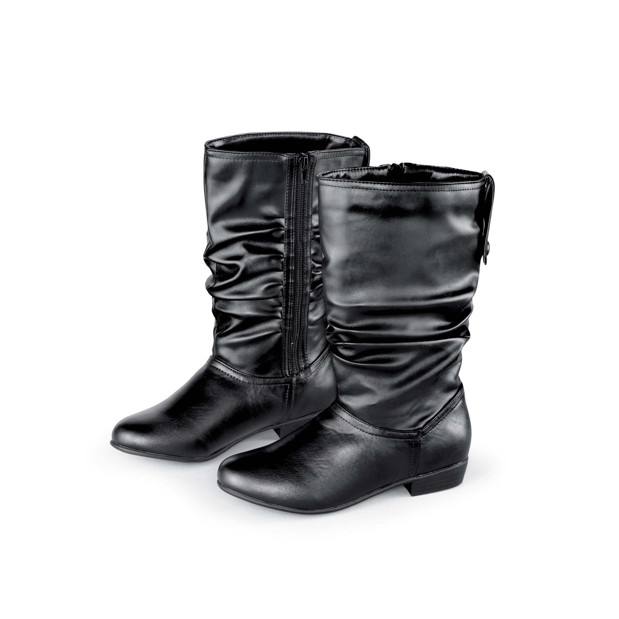 Extra-Wide Scrunched Design Side-Zip Boots 10 Women Black