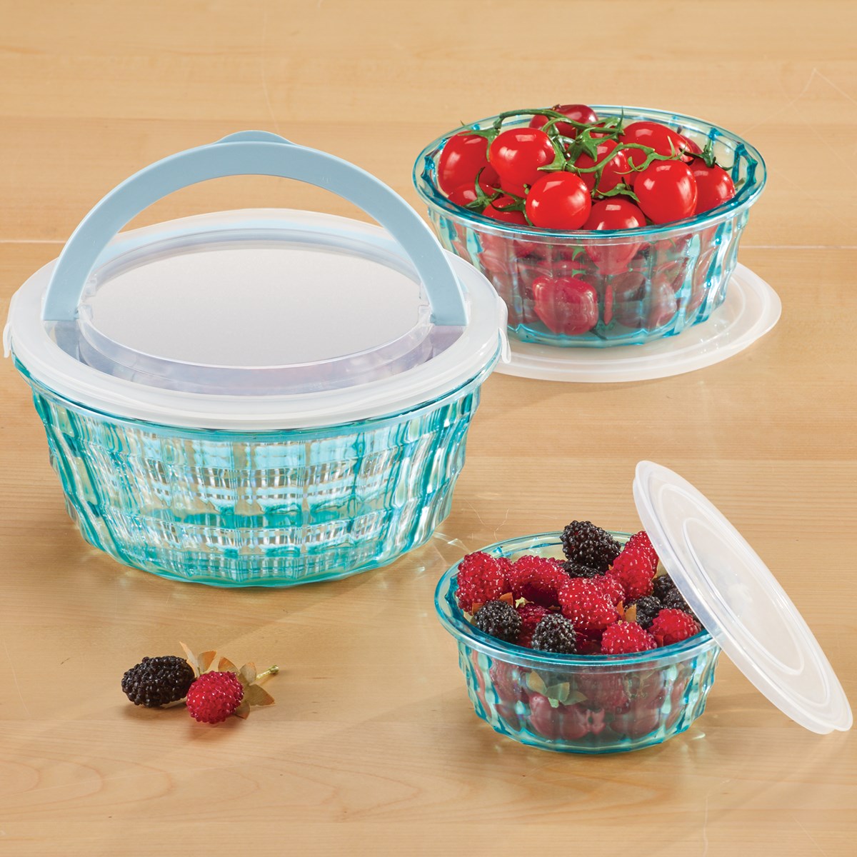 Clear Blue Food Containers with Lids Set of 6 Collections Etc.