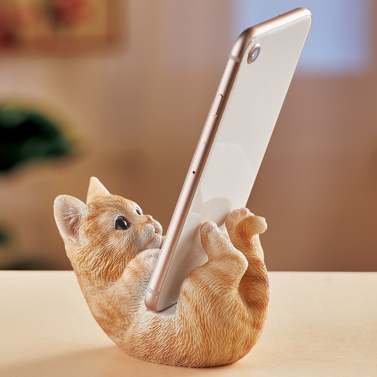 Hand Painted Tabby Kitty Cat Tabletop Upright Phone Holder