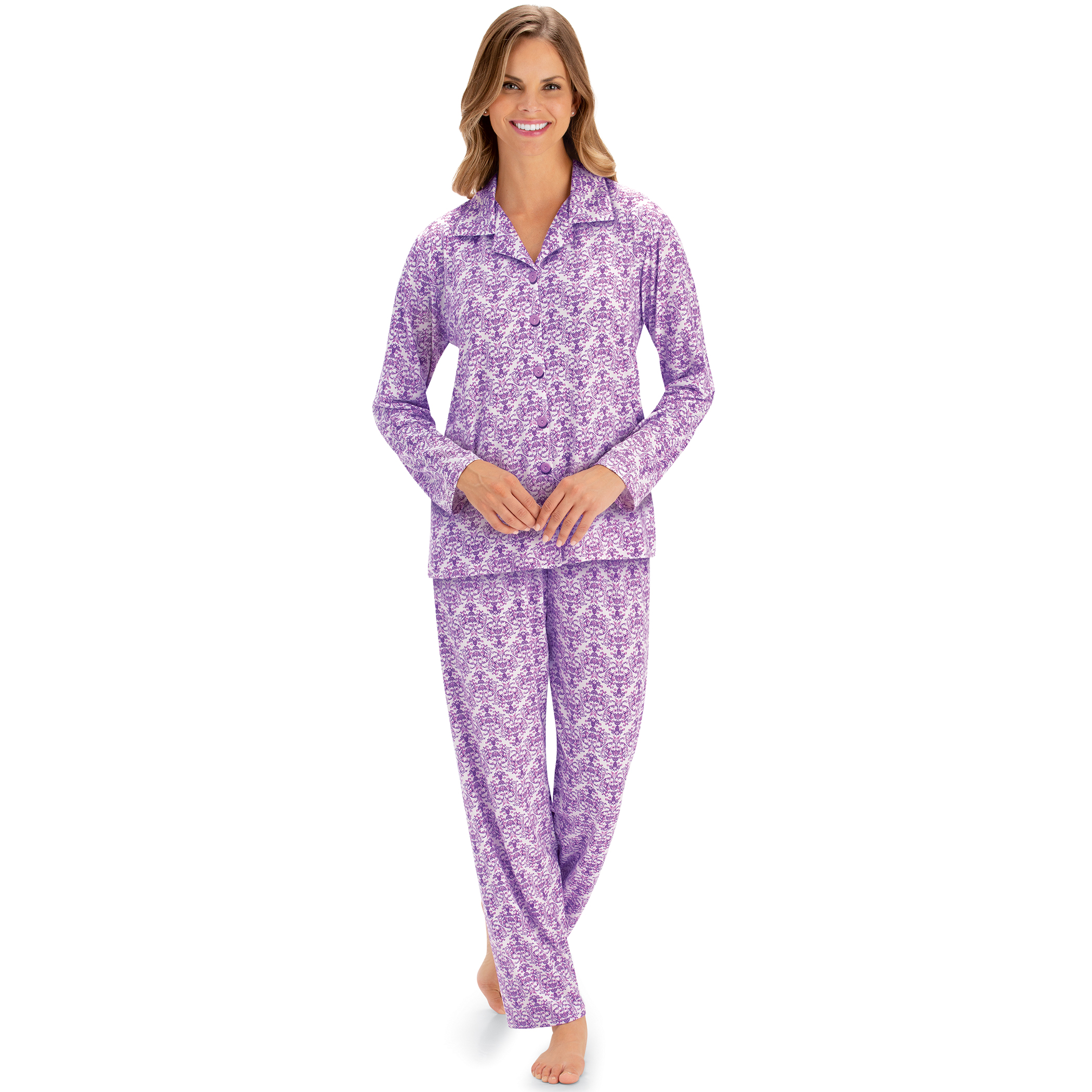 Cozy Feminine Leaf Design Long Sleeve 2-Piece Pajama Set XX-Large Womens Lilac