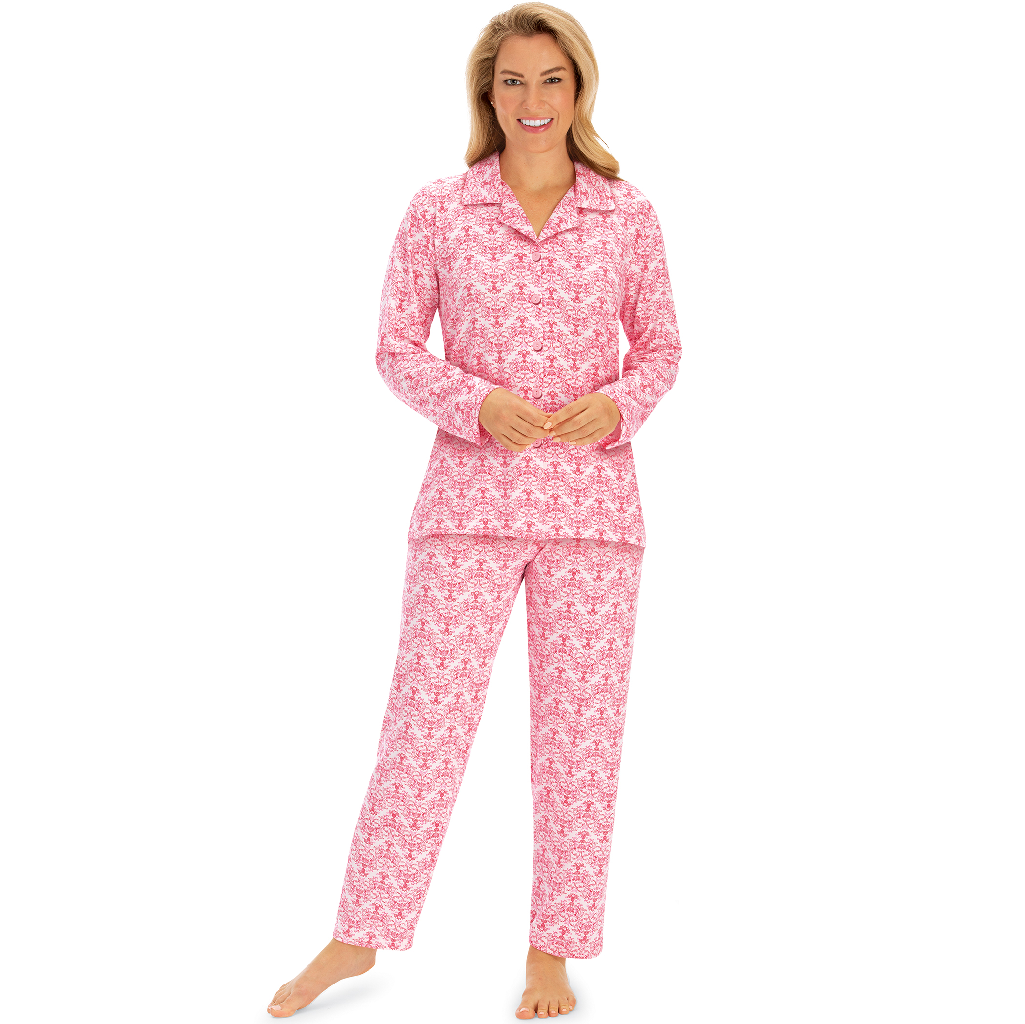Cozy Feminine Leaf Design Long Sleeve 2-Piece Pajama Set XX-Large Womens Pink