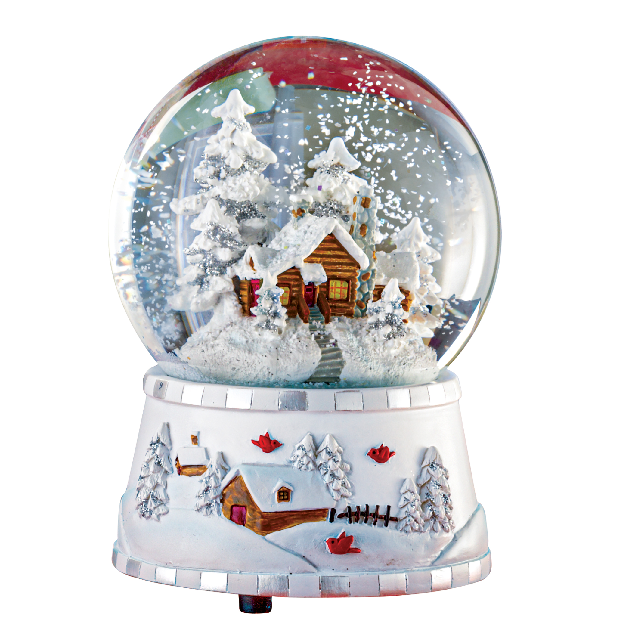 Hand Painted Musical Log Cabin in the Woods Snow Globe