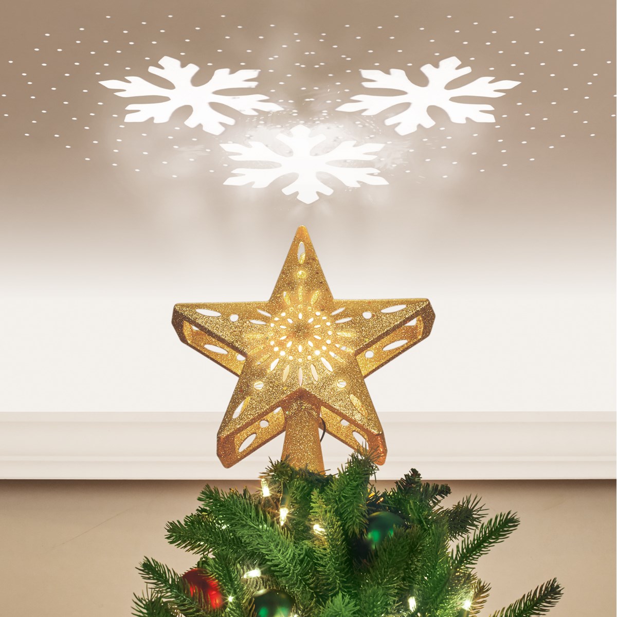 Glittering Gold Star Projector Christmas Tree Topper | Collections Etc.