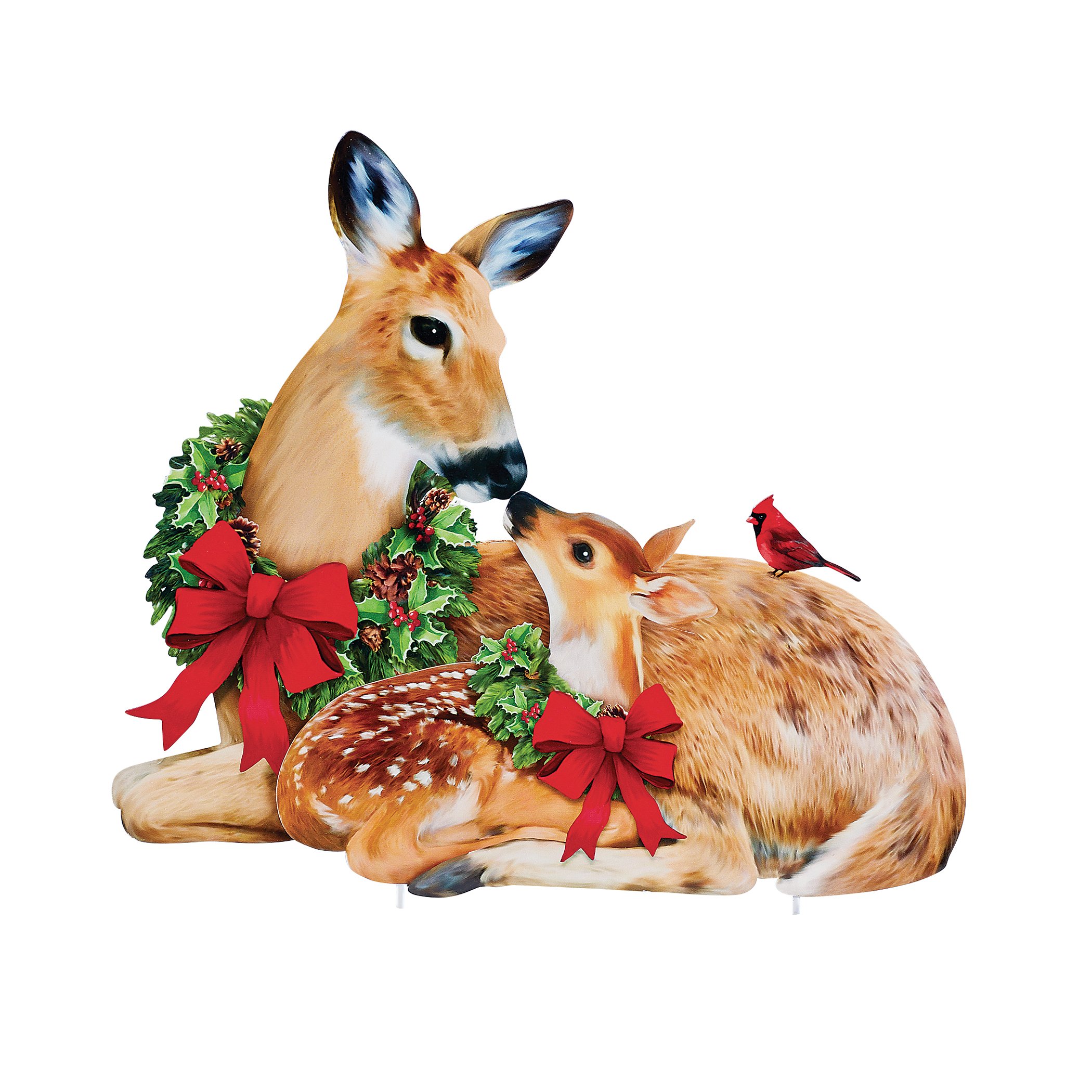 Festive Christmas Holiday Fawn and Doe Deer Lawn Stake