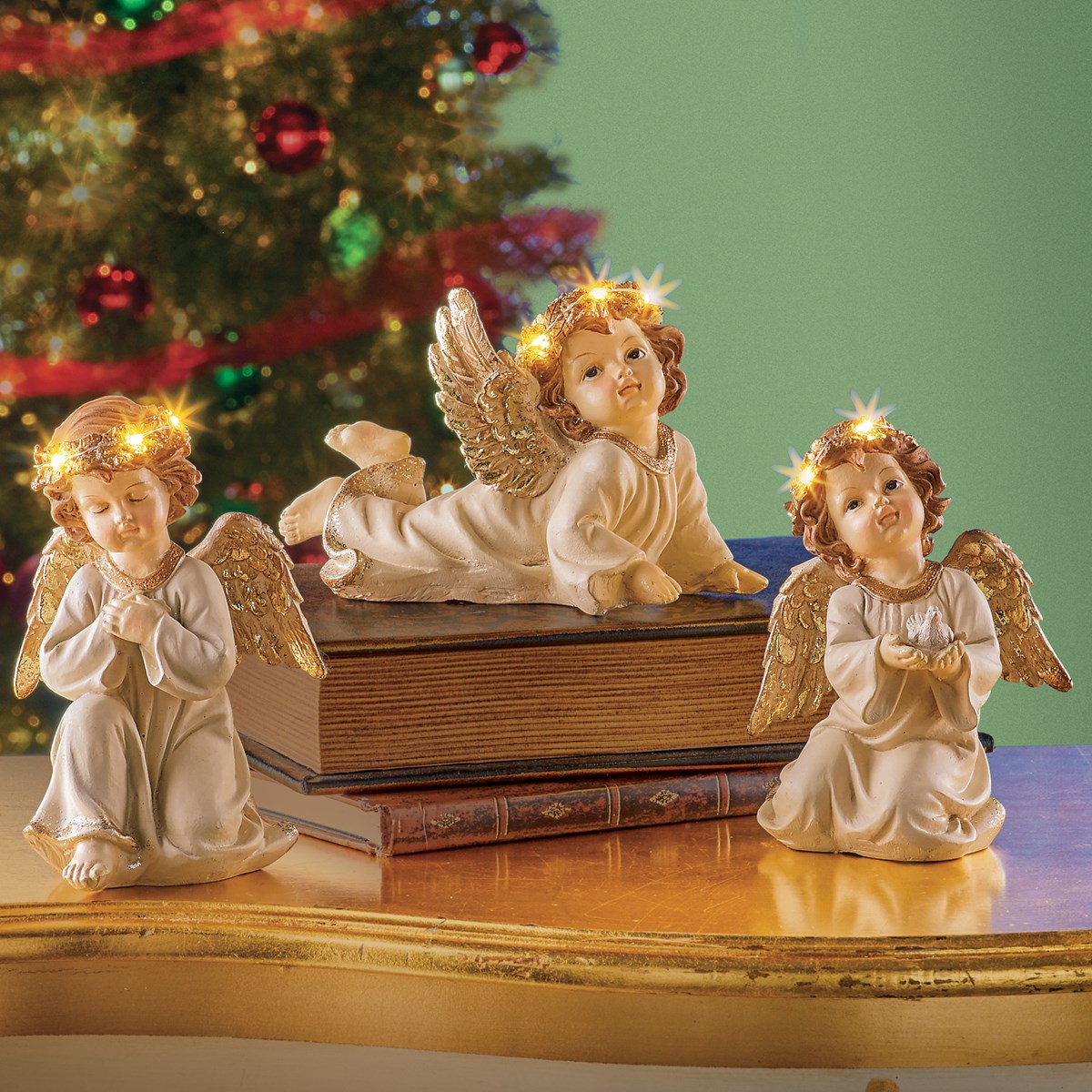 LED Lighted Gold Accent Angels Tabletop Decor Set of 3 Collections Etc.