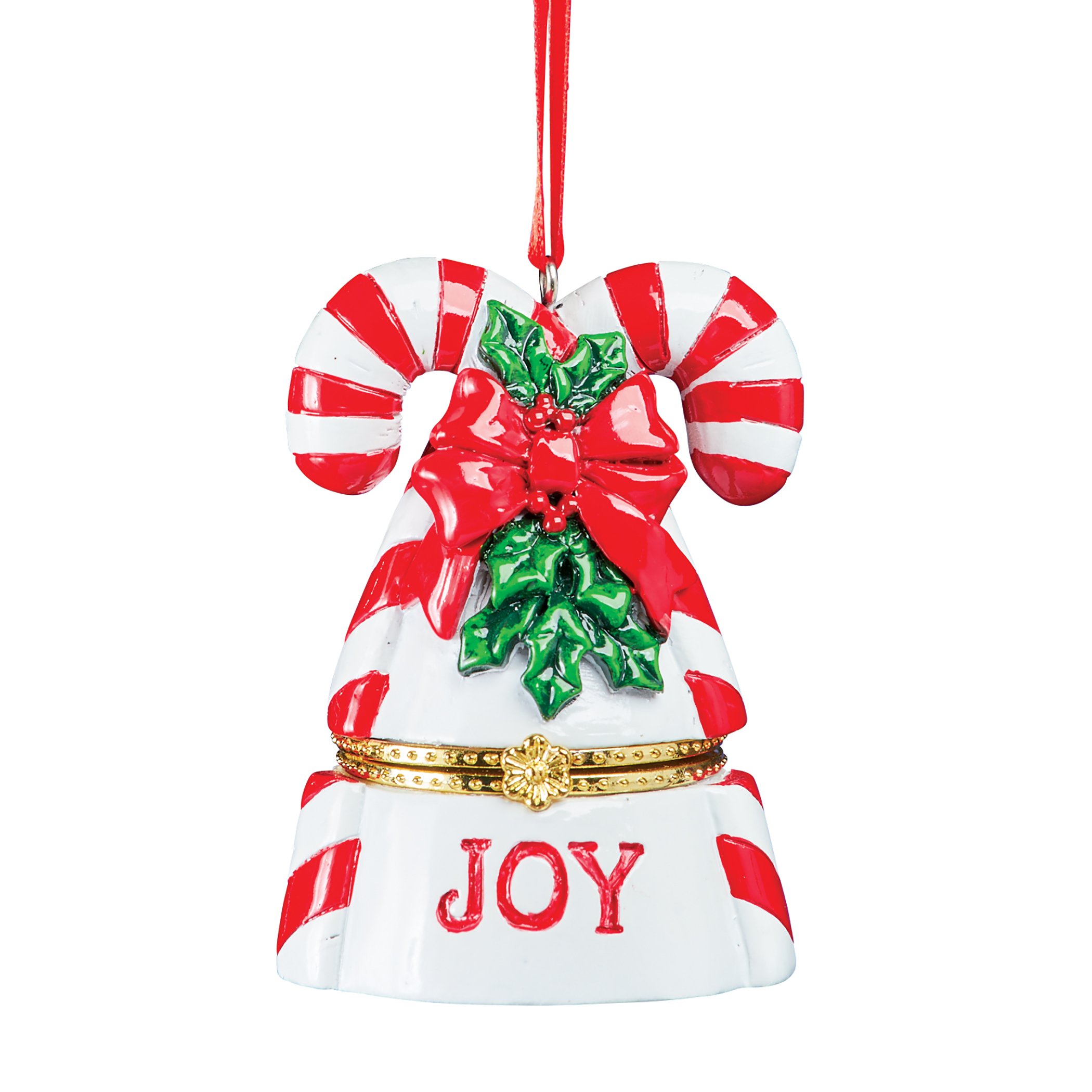 Hand Painted Holiday Trinket Box Ornament 3 X 2 X 3.75 Candy Cane Red