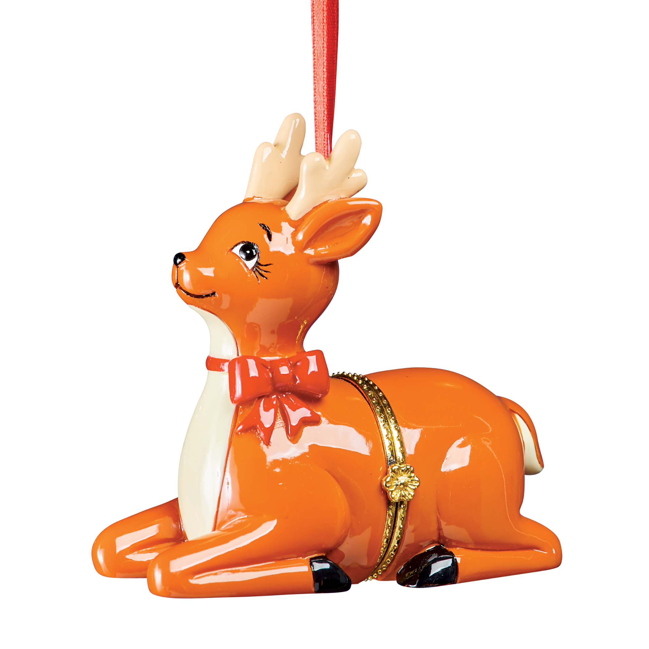 Hand Painted Holiday Trinket Box Ornament 3 X 2 X 3.75 Reindeer Brown