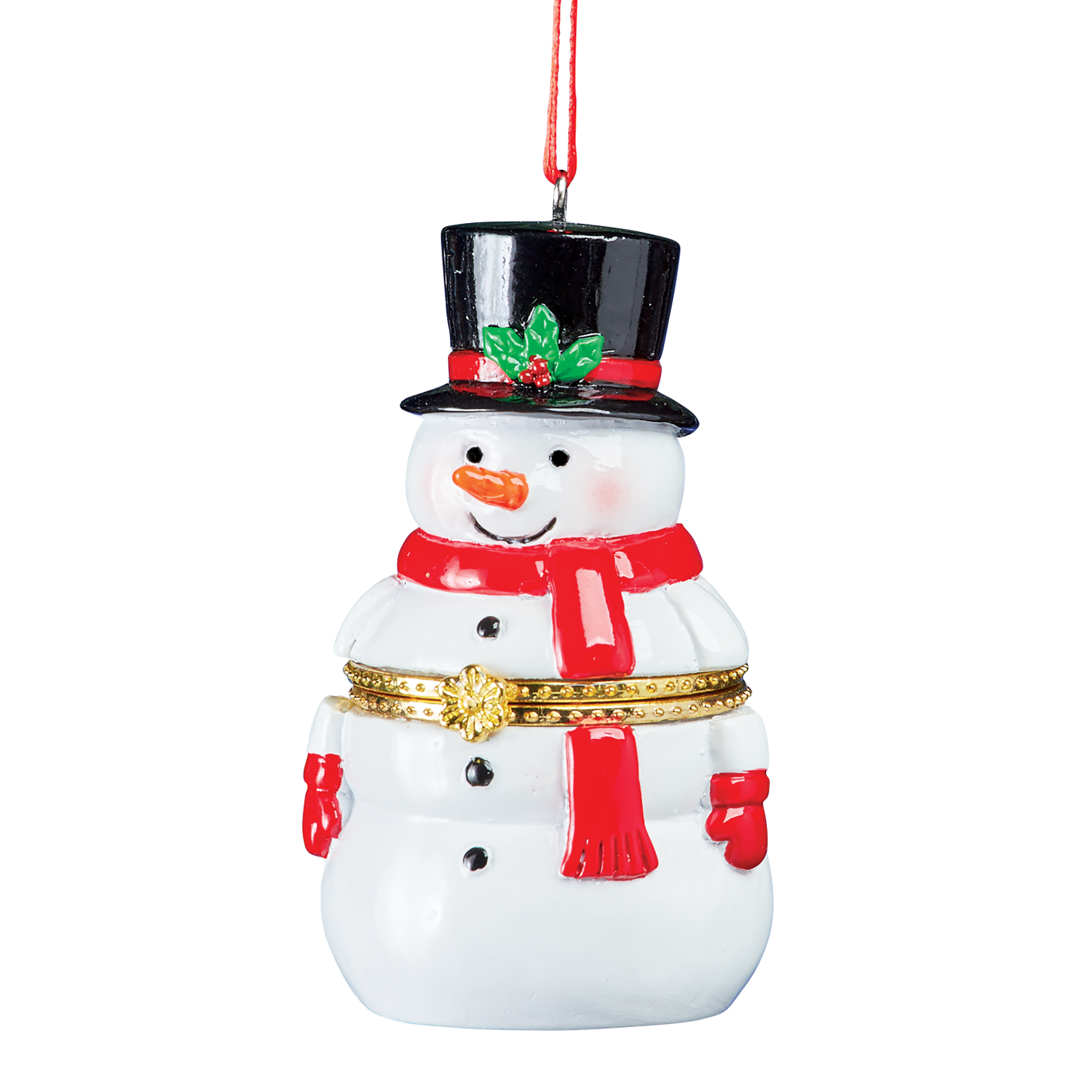Hand Painted Holiday Trinket Box Ornament 3 X 2 X 3.75 Snowman White