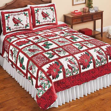 Rustic Winter Cardinal Scene Fleece Coverlet Christmas Bedding
