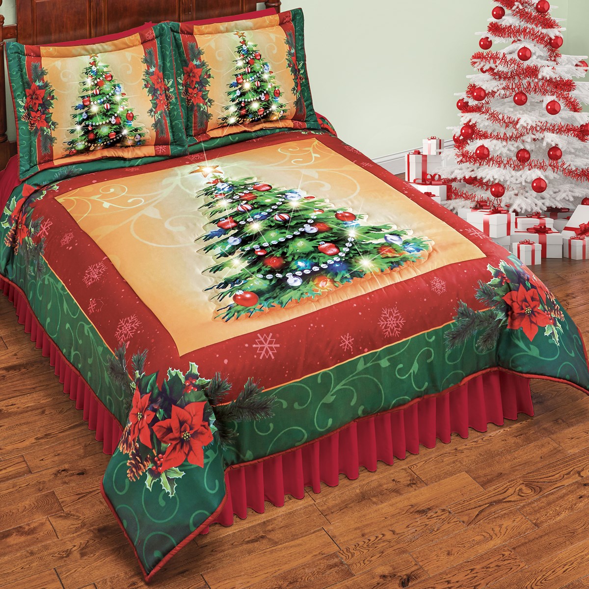 Lighted Christmas Tree Reversible Holiday Comforter Collections Etc.