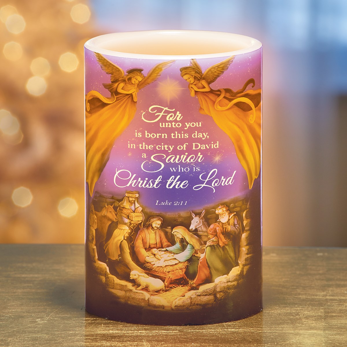 LED Lighted Nativity Scene Bible Quote Flameless Candle Collections Etc.