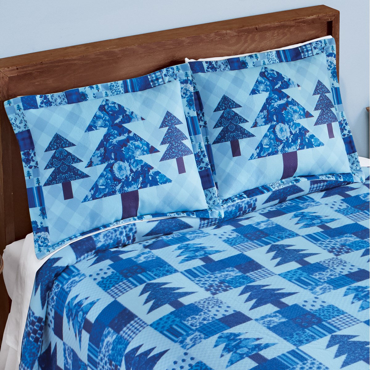 UltraCozy Blue Tree Patchwork Pattern Fleece Pillow Sham Collections