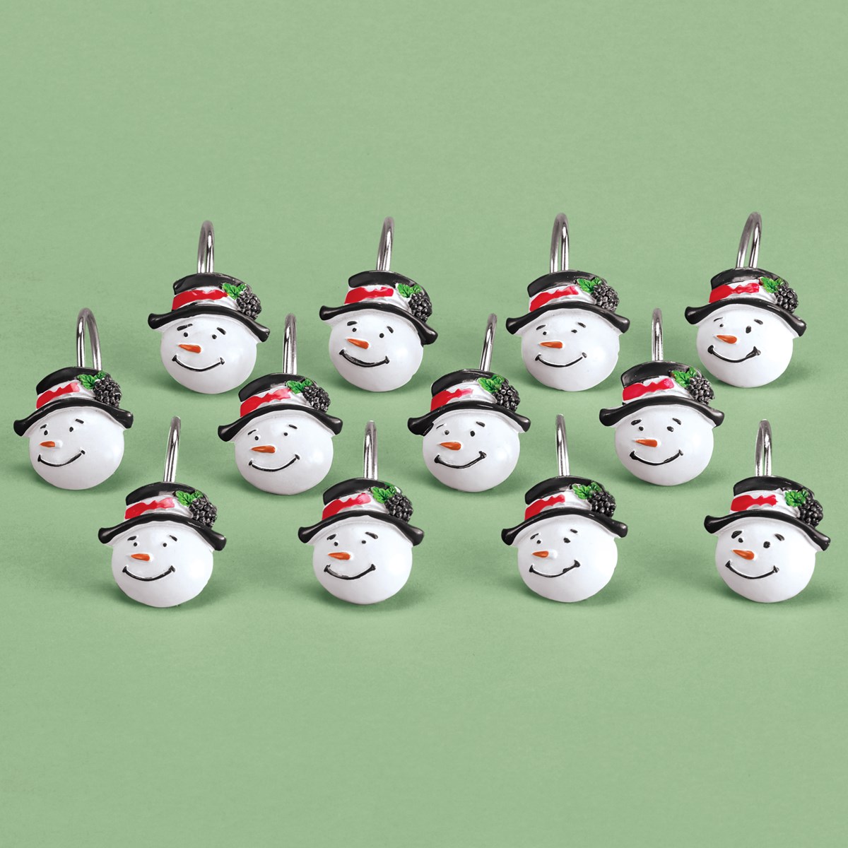 Winter Smiling Snowman Heads Shower Hooks Set of 12 Collections Etc.