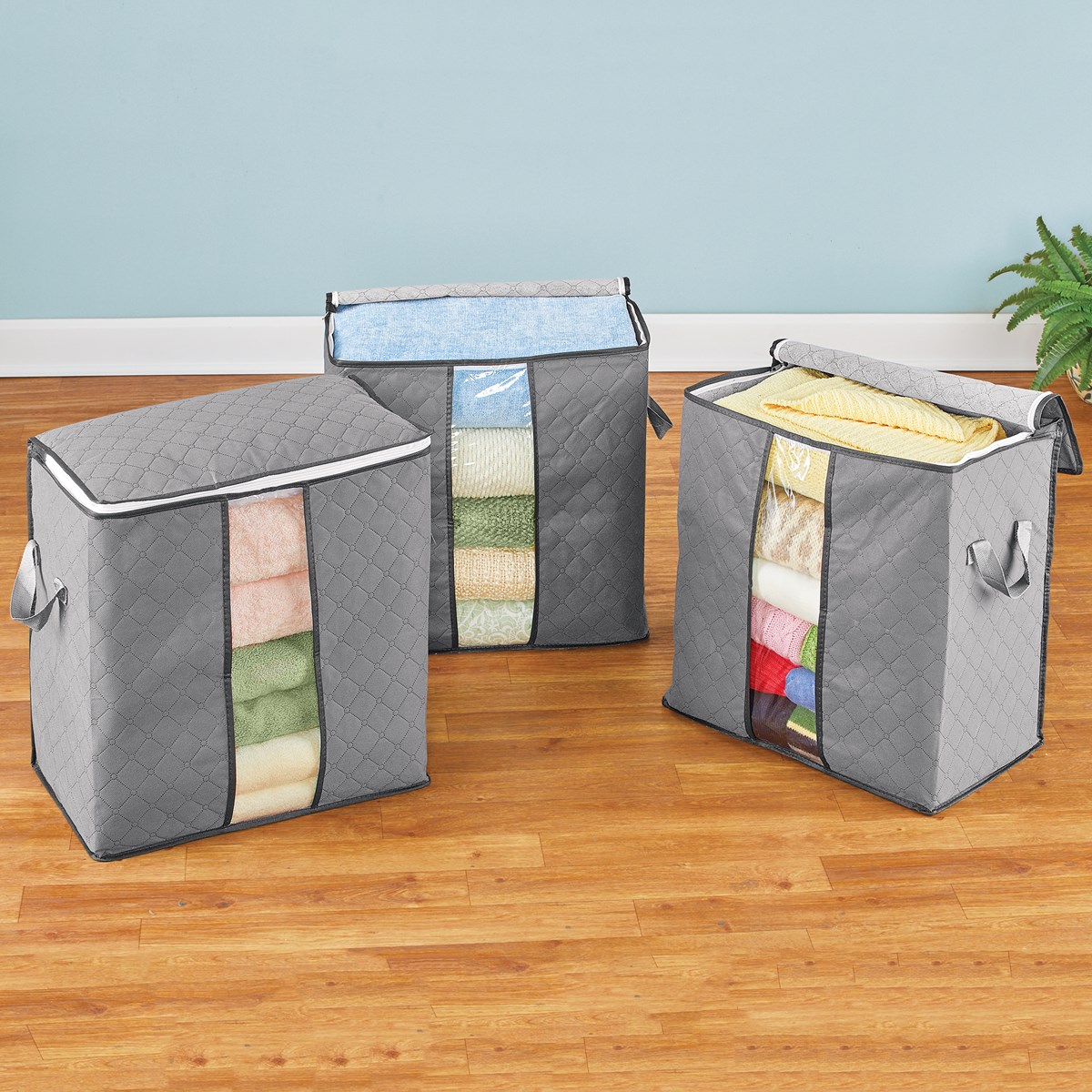 Large AllAround Zippered Storage Bags with Handles Set of 3