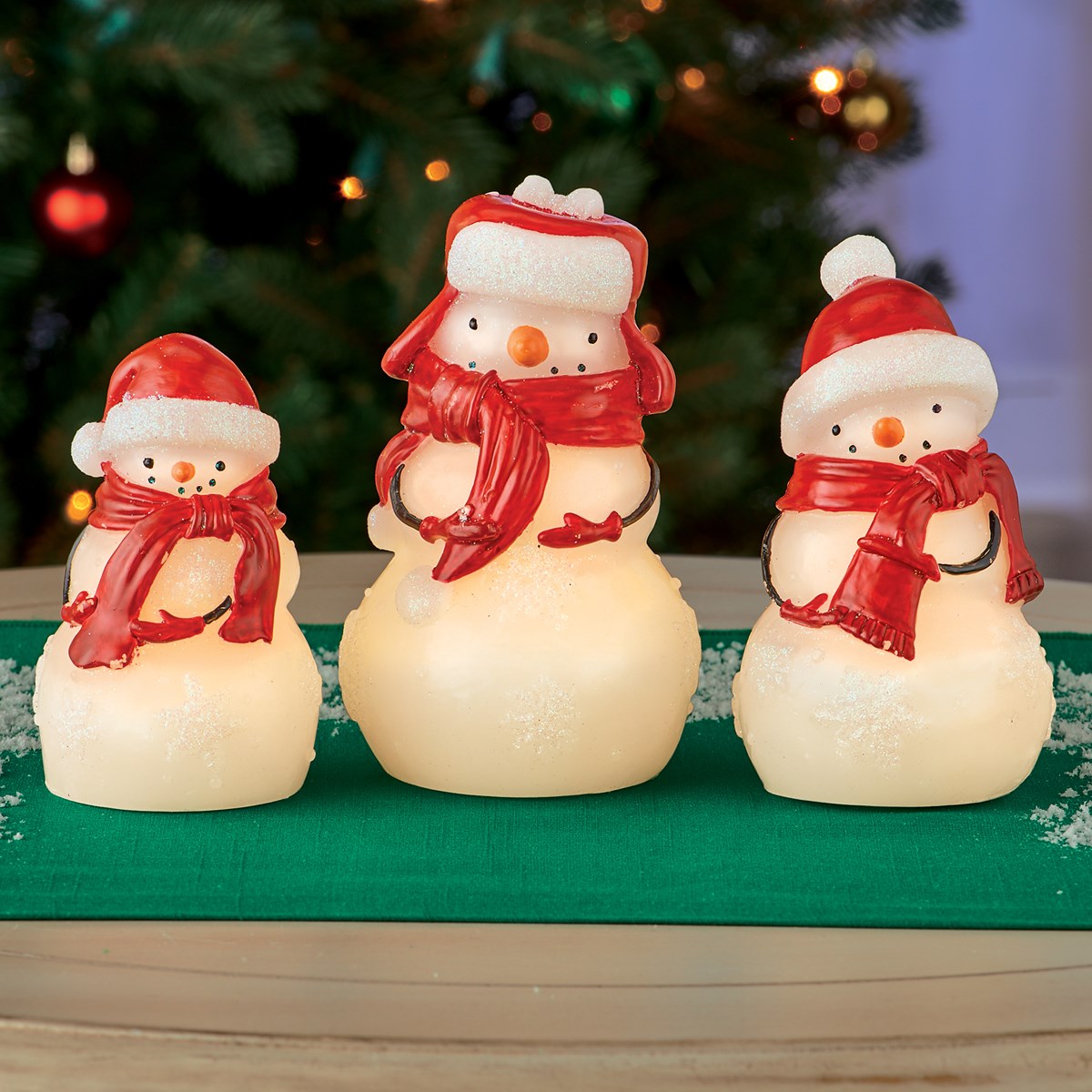 LED Lighted Snowmen Figurative Candles Set of 3 Collections Etc.