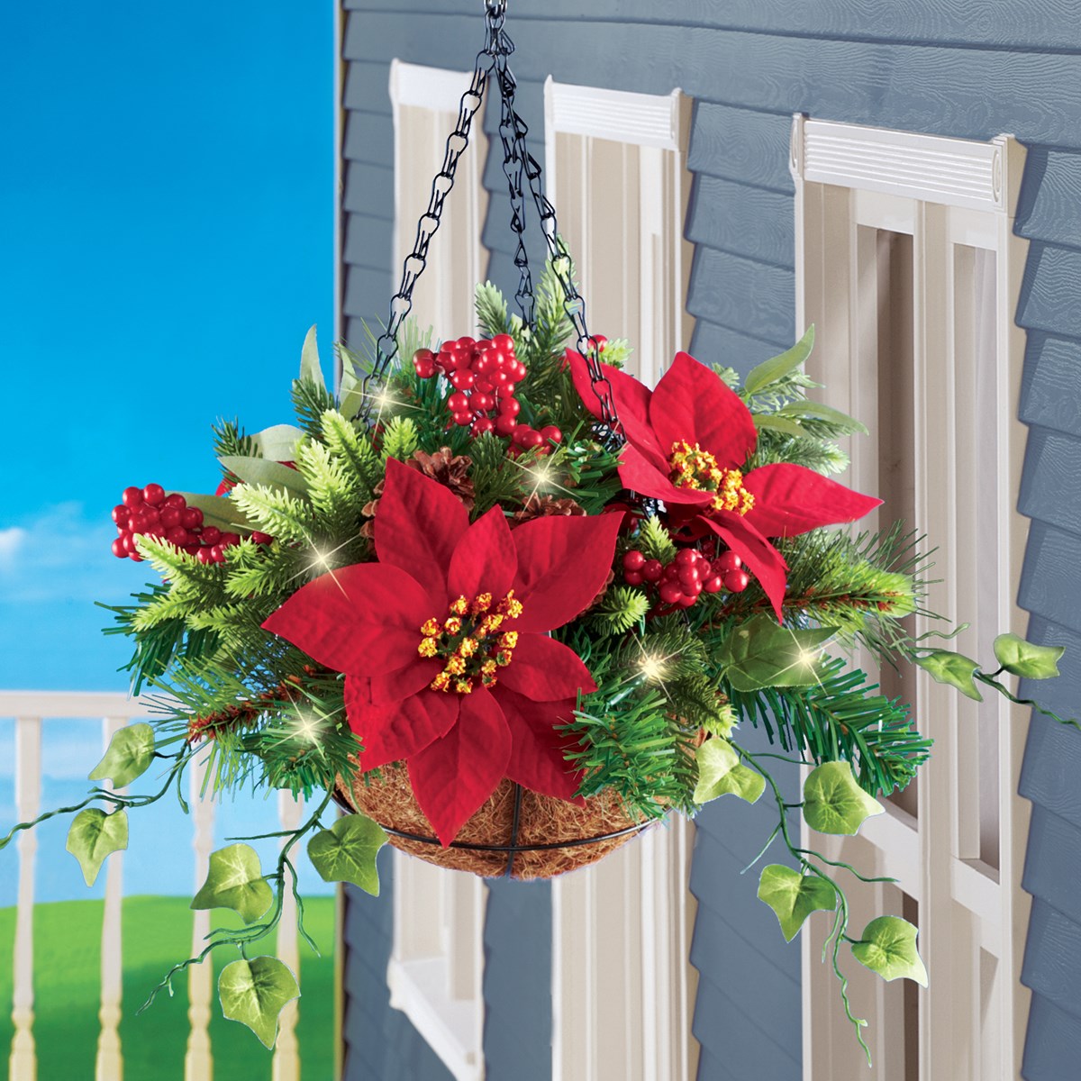 Hanging Artificial Evergreen Poinsettia and Pine Basket Collections Etc.