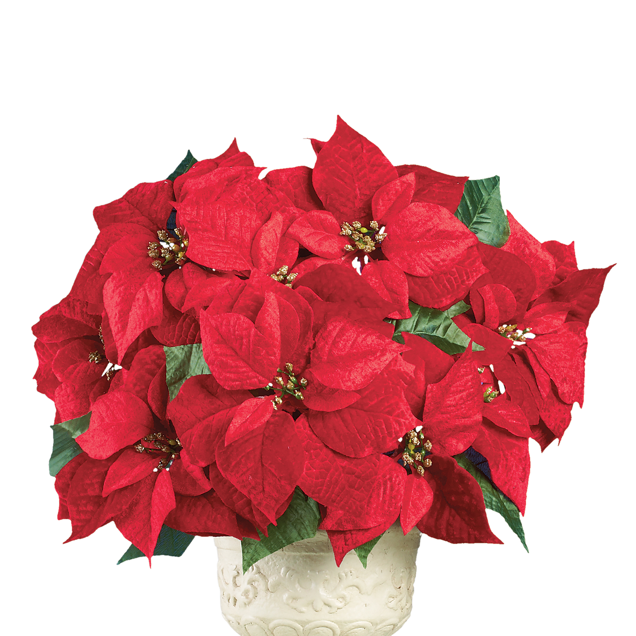 Bright Red Decorative Velvet Poinsettia Bushes - Set of 3