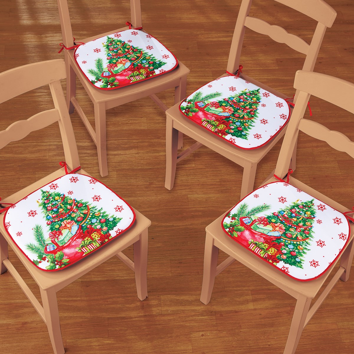 Machine Washable Christmas Tree Chair Cushions Set of 4 Collections Etc.