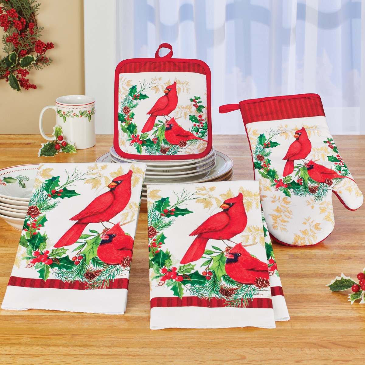 Printed Holiday Cardinal Kitchen Set Set of 4 Collections Etc.