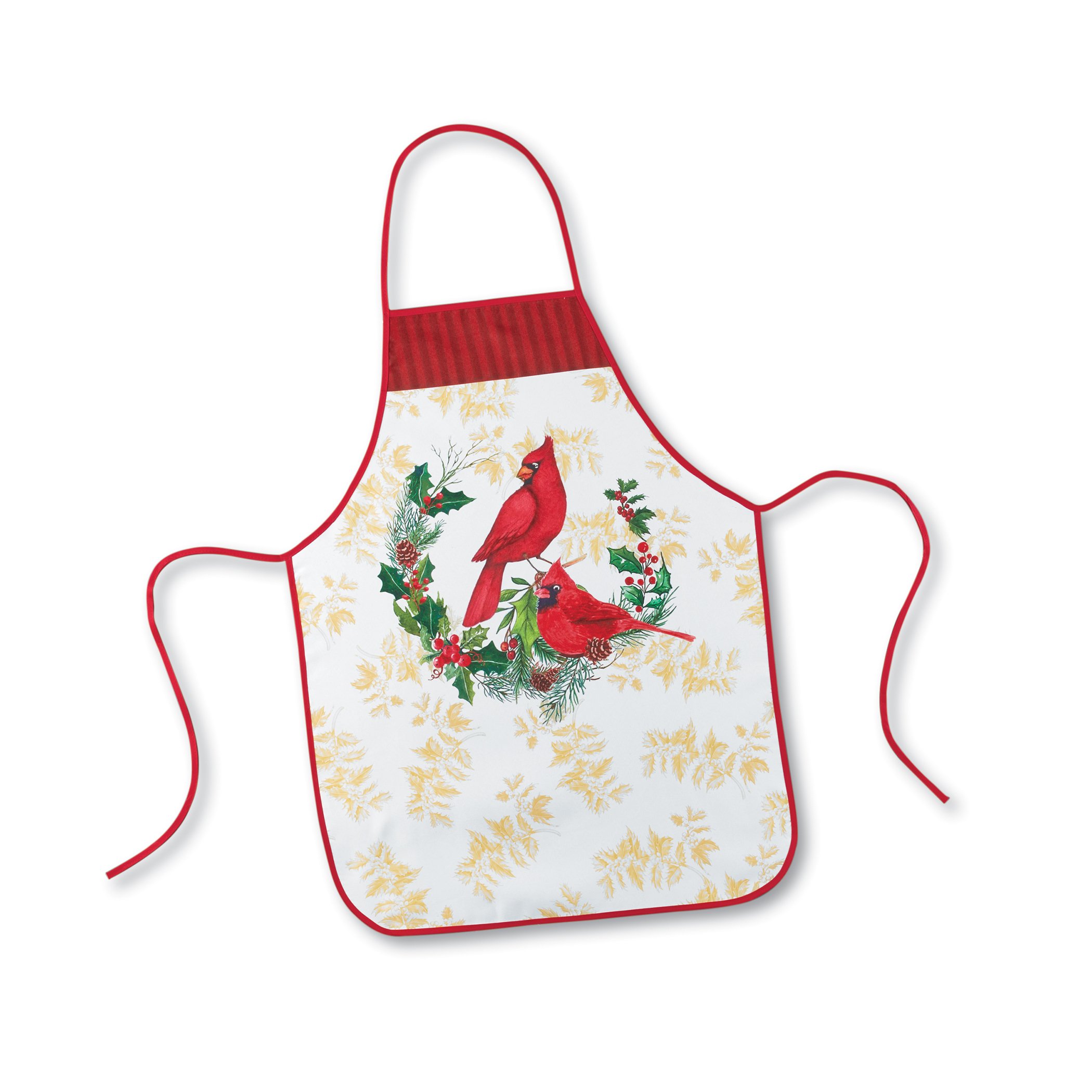 Printed Holiday Cardinal Pine Holly Wreath Apron