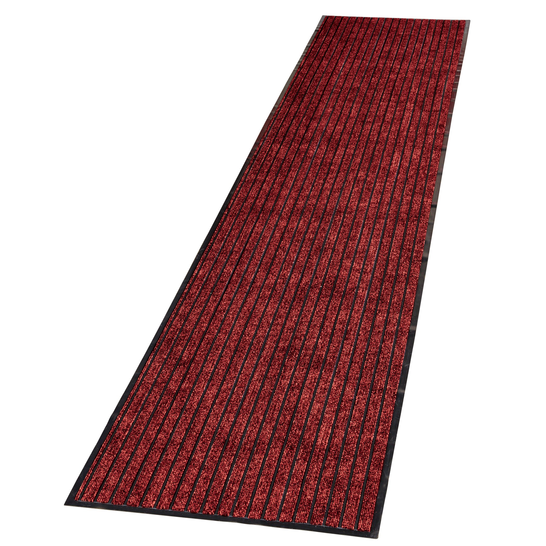 Extra-Long Tufted Stripe Design Non-Slip Utility Runner Rug, Red, 20" X 96"