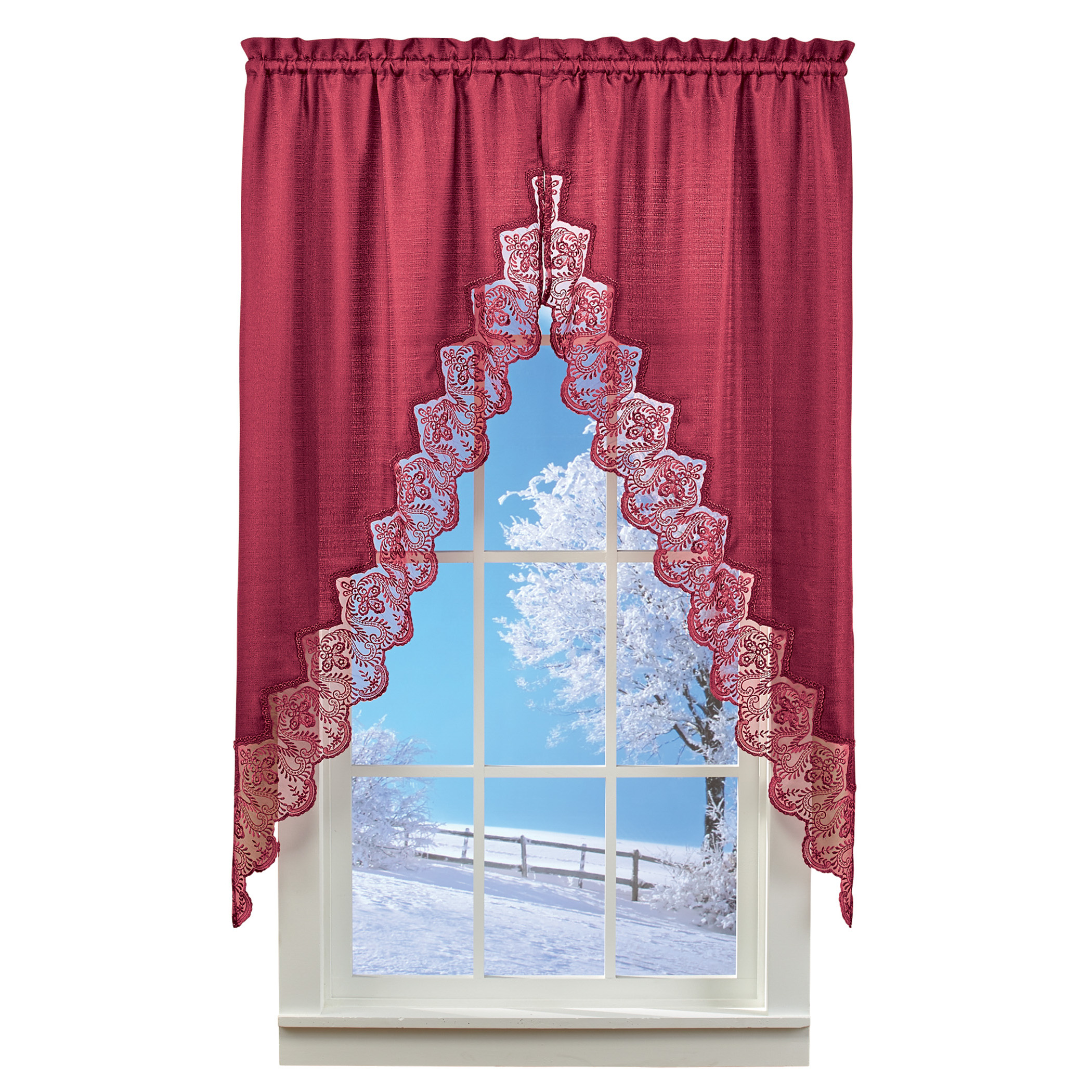 Elegant Lace Border Trim & Solid-Color Window Curtain Valance Blue