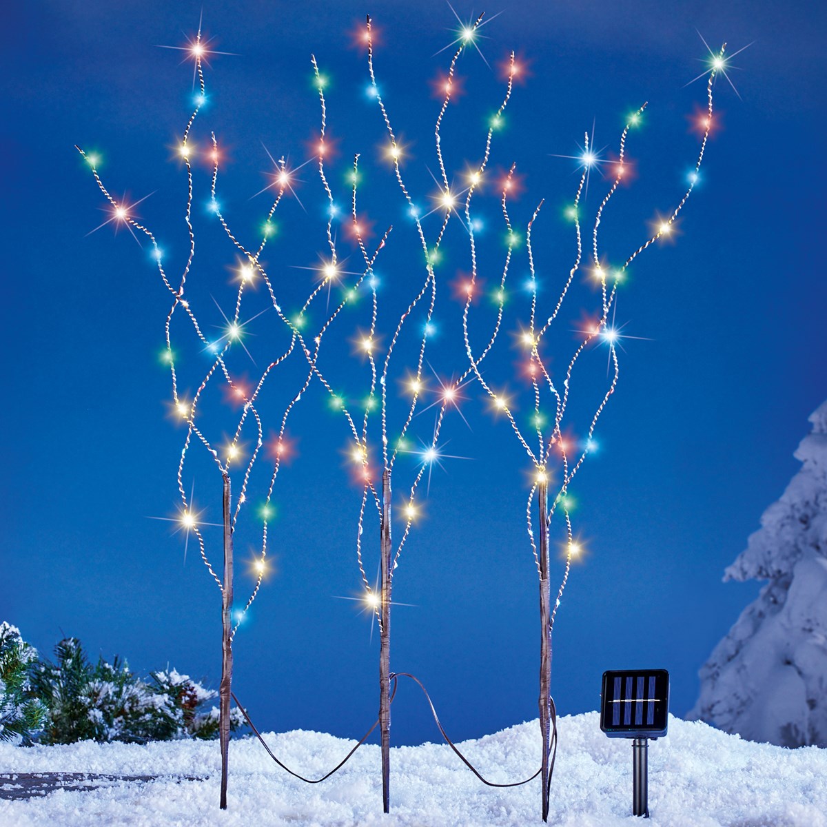 Solar Powered Multicolor Holiday Branch Stakes Set of 3 Collections