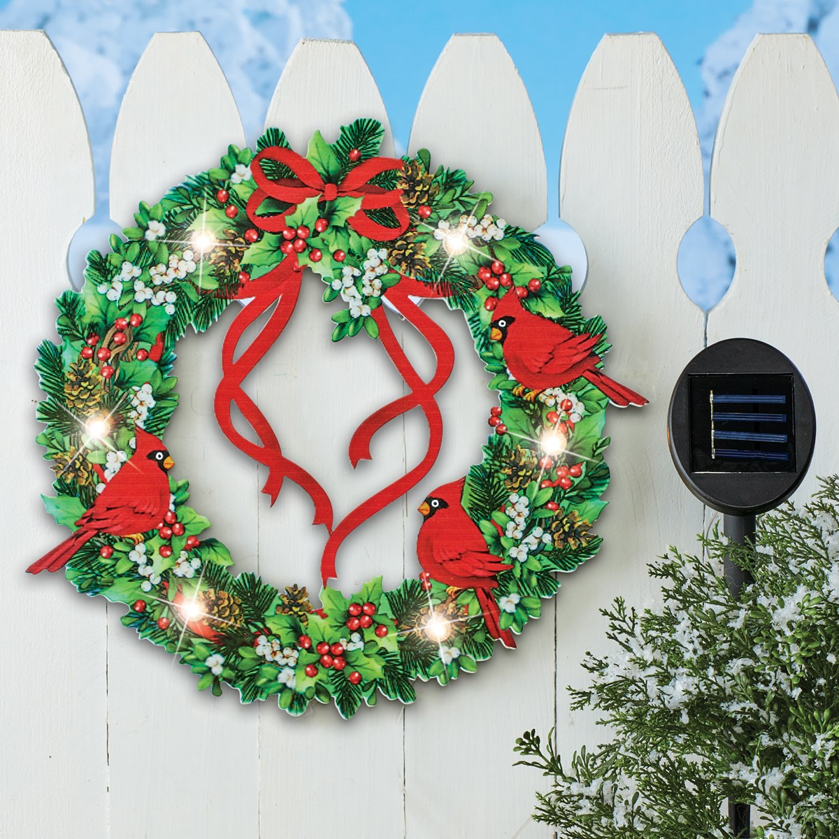 Solar Powered Festive Christmas Cardinals Seasonal Wreath Collections