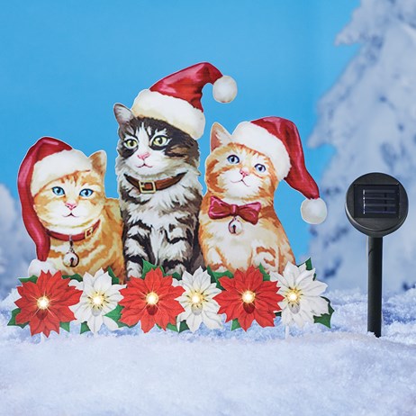 Solar Powered Holiday Cats And Poinsettia Garden Stake Collections Etc - Cat Solar Garden Stakes Solar Powered Holiday Cats And Poinsettia Garden Stake Collections Etc - Cat Solar Garden Stakes