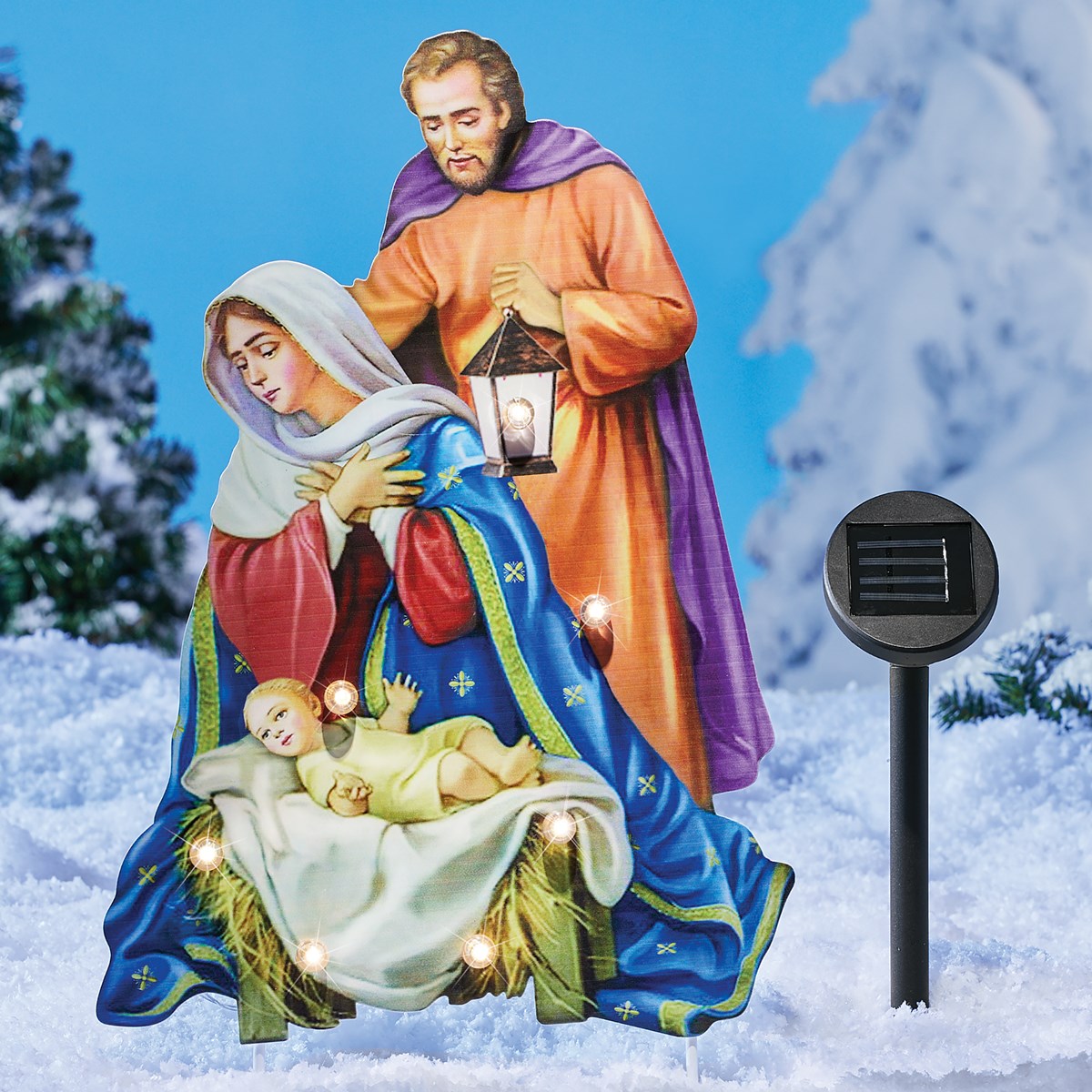 The Holy Family Nativity Scene Metal Solar Lighted Lawn Stake